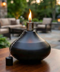 Black stainless steel citronella tabletop torch candle on outdoor patio and deck, 30oz, mosquito repellent, ambient lighting