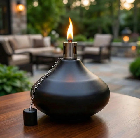 Black stainless steel citronella tabletop torch candle on outdoor patio and deck, 30oz, mosquito repellent, ambient lighting