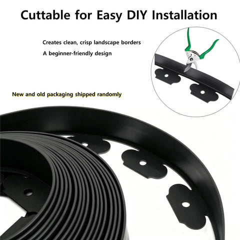60 Foot Plastic Landscape Edging No Dig Black Lawn Border With 72 Stakes, coil of black edging and stakes, cuttable for DIY