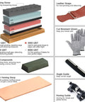 Go To Knife Sharpener Stone Set With Four Grit Waterstones 400 1000 3000 8000 Non Slip Bamboo Base Leather Razor Strop