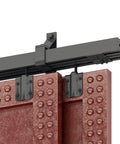 Six Foot Heavy Duty Bypass Barn Door Hardware Kit For Exterior Doors, Black Box Track Sliding System, wall mount installed view