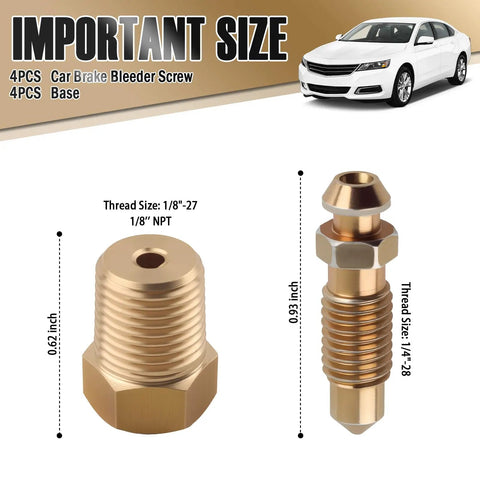 Knockout Copper Brake Bleeder Screw Kit featuring Rock Solid 1/4-28 Threads and Smooth 1/8-Npt Bases for quick bleeding.
