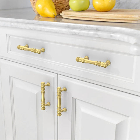 Heavy Duty Zinc Alloy Brushed Gold Cabinet Pulls 3 Inch Center to Center 76mm Set of 10 for Kitchen Cabinets installed