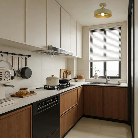 Modern Flush Mount Ceiling Light Fixture With Matte White Dome Shade, 11.8 Inches, E26 Socket in a contemporary kitchen.