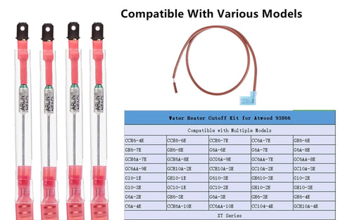 Thermal cut-off kit for Atwood RV water heater; four red-insulated fuses with metal ends.
