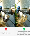 Image showing a comparison of a corroded metal adapter versus a brass Vacuum Breaker Adapter With 1.125 Inch Internal Threads Brass Anti Siphon Valve Connector.