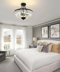 Crystal Ceiling Light Fixture 19.5 Inch With 5 Light Raindrop Semi Flush Mount Chandelier in modern bedroom