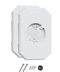 Hella Heavy Duty Wall Mount Block For Vinyl Siding With Built In Electrical Box And Paint Ready White Shell Super Easy Install Comes Paired As A Solid Duo That Absolutely Kills The Look - Two white vinyl junction boxes with screws.