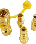 Three Eighths Inch Natural Gas Quick Connect Fittings Kit with brass adapters and yellow cap, plug and play ready