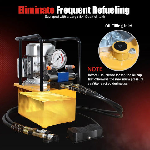 Electric Hydraulic Pump Double Acting 8.4 Quart 2.1 Gallon Power Pack Workhorse With Solenoid Valve 8L Cylinder Portable Pump For Punching Bending And Jacking Up To 10000 PSI 750W 110V