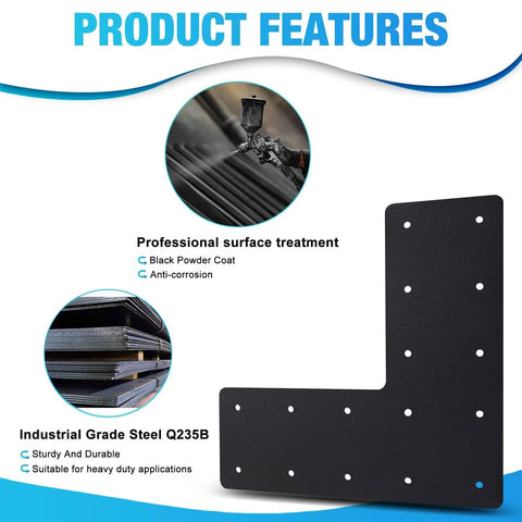Beefy L Post Bracket 13.2 By 13.2 Inch With 5 Inch Reach 3mm Thick Carbon Steel Mending Plate Black Powder Coat For Post To Beam Wood Connections Pergola Truss And Lumber Corner Brackets
