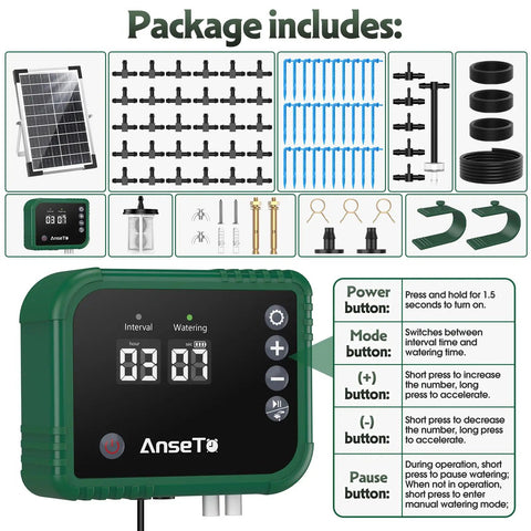 Solar Drip Irrigation System For Gardens And Greenhouses DIY Automatic Drip Kit with 8W Solar Panel, emitters, hose, and timer
