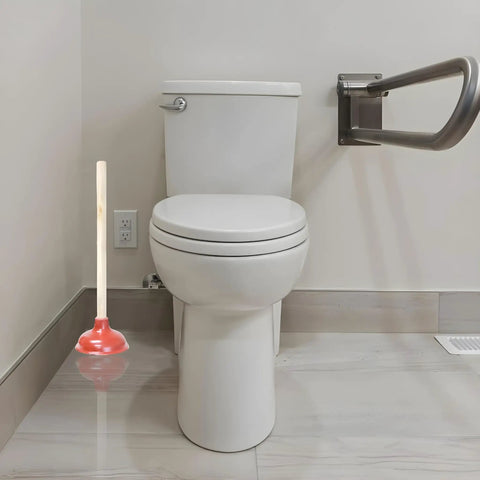 Heavy Duty Wooden Handle Plunger Duo For Toilets And Sinks Tough Rubber Bell by the toilet for easy clog removal.