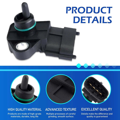 Front view of Direct Fit Map Sensor Replacement For Kia Vehicles with description details and close-up inserts.