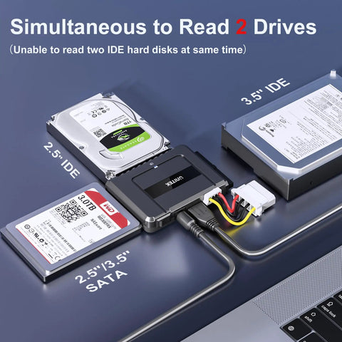 Dual Drive USB C SATA IDE Adapter For 2.5 And 3.5 Inch HDDs SSDs And Optical Drives Lets You Run One SATA And One IDE At The Same Time With Easy Plug And Play, 2.5/3.5 SATA and IDE drives connected