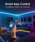 Lit LED Strip Lights 25ft WiFi RGB Color Changing Works With Alexa And Google in a living room controlled by smartphone app