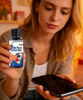 Woman holding a bottle of Mobile Phone Scratch Wax, 100ml, examining phone screen indoors.