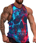 Mens Dope American Flag Skull Print Graphic Tank Top Quick Dry Sleeveless Muscle Shirt showcasing vibrant skull design