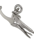 Side view of Two Pack 9 Inch Drill Press Locking Clamps Heavy Duty Drill Press Vise Grips For Fixed Workpieces That Hold Them Tight Ideal For Drilling And Metalworking Carbon Steel Construction With Titanium Plated Rust Resistance, showing metallic clamp structure.