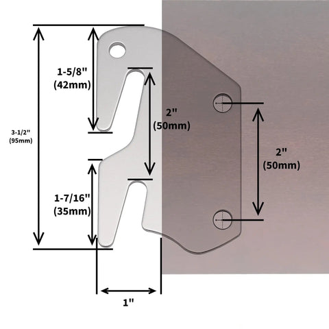 Upgrade Your Setup With Rock Solid Wood Bed Rails Replacement Kit Pair Featuring Easy Hook On Installation That Snaps Right Onto Any Frame Fits Twin To Cal King Beds In Rich Cherry Finish For Hassle Free Bedroom Refresh - detailed dimensions of metal hook connector.
