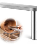 Solid As A Rock Seven Inch Stainless Steel Wood Lathe Tool Rest showing flat tray and support post in use for bowl hollowing.