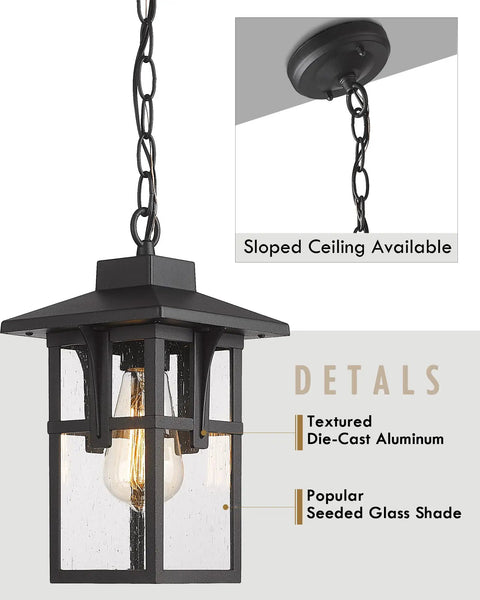 Outdoor Porch Pendant Light With Seeded Glass Shade In Matte Black Farmhouse Exterior Hanging Lantern For Gazebo Built Tough