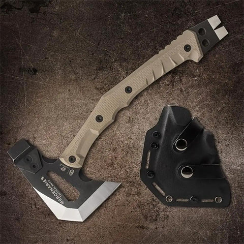 Tactical Engineer Axe Multitool For Survival And Camping With Explosion Proof Blade Fire Rescue Hammer Hiking Gear Stainless Steel With Leather Sheath Yellow