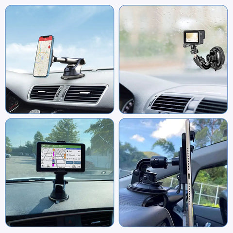 95 mm Adhesive Disk For Suction Cup Mounts, Dash Panel Plate holding phone, camera, tablet, showcasing versatility in vehicles