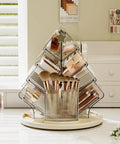 Sturdy Clear Swivel Makeup Organizer, 360 Slick Spin Lazy Susan Tray For Vanities, clear storage caddy with brushes.