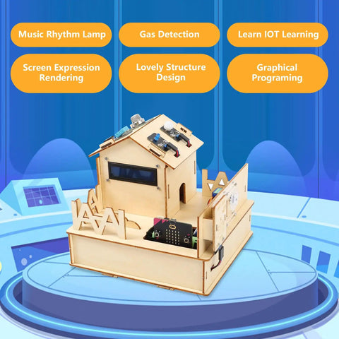 Smart Home Coding Kit for Teens 12 Plus With Micro Bit MakeCode Compatible STEM Toys Coding Set for House Building Sensors and App Control Hands On Projects to Learn Real World Electronics, wooden house model
