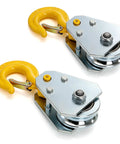 Two Pack Pulley Hook Snatch Block For One Ton 2200 Lb Load Heavy Duty Steel With Hook For Five Eighth Inch Wire Rope 360 Degree Swivel Double Bearing Hoist Pulley System For Towing, 2-pack