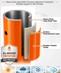 Close-up of heavy-duty alloy steel tube with orange powder-coated finish for No Sweat Setup For Your Outdoor Build With These Heavy Duty 4 Pack Screw Jack Posts Featuring 4X4 Adjustable Steel Plates For Deck And Foundation Leveling Support.
