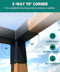 3-way 90° corner of 6x6 Pergola Bracket Kit with Powder Coated Carbon Steel Post Brackets showing stability and weather resistance