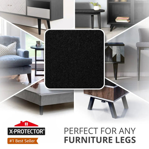 Heavy Duty Durable Self Adhesive Felt Furniture Pads 48 Pack 1 Inch Square Chair Leg Protectors on various furniture legs.