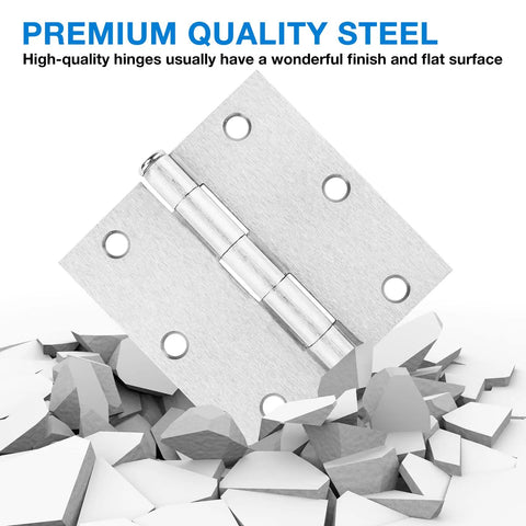 Heavy Duty Brushed Nickel Door Hinges 3.5 Inch Square Corner 18 Pack With Complete Screw Kit For Front Exterior Cabinets And Wooden Boxes 270 Degree Swivel Real World Durability on flat surface.