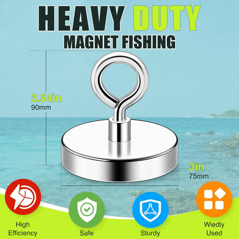 Powerful 700 Pound Neodymium Fishing Magnets With Eyebolt And Countersunk Hole For River Retrieval And Magnetic Fishing Heavy Duty Gear For Lure And Hook Recovery And Debris