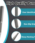 Heavy Duty Four Piece Nail Setter And Center Punch Set For Woodworking Projects With Precision Drill Marking Tools showing a high-quality punch with non-slip grip.
