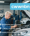 Mechanic working on car engine in auto shop with cwvwnbh logo and warranty text