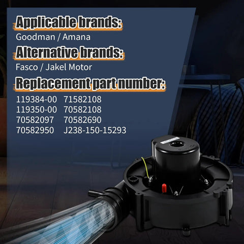 Heavy Duty Furnace Draft Inducer Motor No Sweat Direct Replacement Plug And Play Swap For Residential Heating Systems 115 Volt detailed view with part numbers