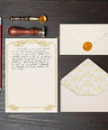Vintage Style Stationery Set With 60 Letter Papers And 30 Envelopes, gold border writing paper, envelopes with wax seal