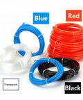 Badass Flexible PU Pneumatic Hose For Compressed Air With Push Quick Couplings In Blue And Sizes Like 8x5mm Or 6x4mm Fits For Best Performance Reliable Leak Proof Seals For Home Or Shop Ensuring Rock Solid Connections Easy As Pie All Day Long. Coils in blue, red, transparent, and black