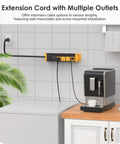 Heavy Duty 20 Amp Surge Protector Power Strip Workhorse with Independent Switches wall mounted in kitchen with coffee maker