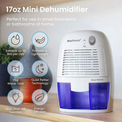 Slick Mini Electric Dehumidifier For Home Bedroom With Auto Shutoff Quiet Air Moisture Extractor Compact Portable Water Collector For Bathroom Basement Rv Office No Sweat Operation
