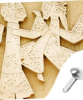 100 Pcs Diy Iron Brads For Puppet Making Kit Mini Fasteners with wooden puppet parts background