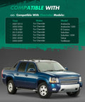 Compatible Chevrolet models list with image, includes Avalanche shown, for 2 Inch Rear Leveling Lift Kit For Chevrolet Tahoe Suburban Avalanche 1500 2WD 4WD Billet Aluminum Coil Spring Spacers For Tough Terrain And Improved Ride Height For A Rugged Look
