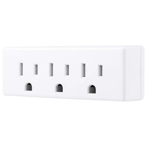Three Outlet Wall Tap Power Extender For Home And Office Grounded 3 Prong Indoor Rated UL Listed Adapter Space Saving Horizontal Design