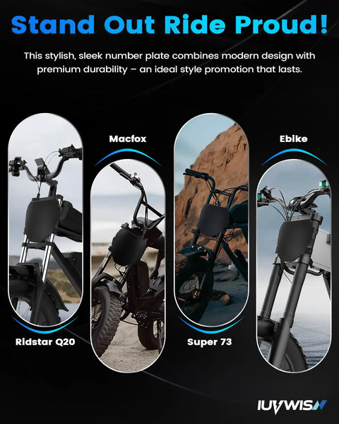 Electric Bike Front License Plate Upgrade For Ebikes Fits Ridstar Q20 Soleil 01 S1 S2 Y1 RX X1S X2 And Other Popular Commuter And Mountain Ebikes Durable Front Plate For Better Visibility And Street Style, black plate on ebike fork