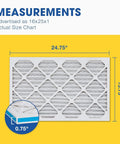 MERV 13 Pleated Furnace And AC Filter 16x25x1 Four Pack with measurement details showing 15.75 x 24.75 x 0.75 inches