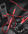 4mm Banana Plug Test Leads Kit With Wire Piercing Probes, Extension Cables And Alligator Clips For Multimeter Electrical Testing Red And Black Pro Grade DIY Electronics And Tech Pros connected to circuit board
