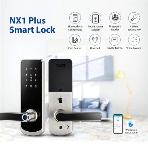 5 In 1 Smart Lock With Fingerprint Sensor Keyless Entry WiFi Connectivity And App Control, NX1 Plus Smart Lock features.